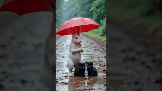 A rabbit rescues two kittens separated from their mother 🐰 #RabbitRescue #CuteAnimals #AnimalRescue