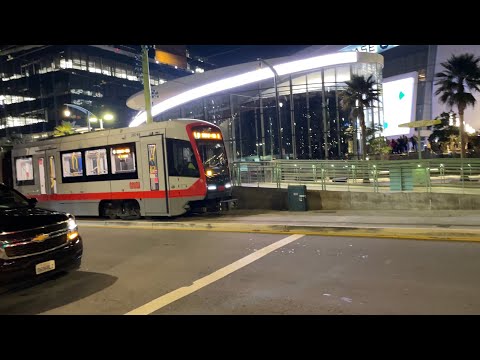 2 San Francisco’s Muni’s New Lightrail Trains Route S & T Passing By Near Chase Center In 4K