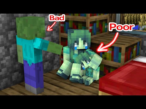 Poor Baby Zombie Girl and Bad Zombie Dad - Minecraft Animation