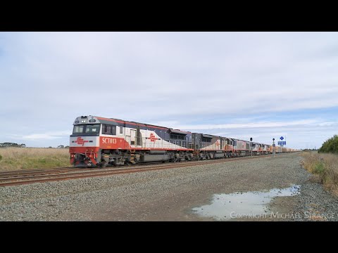 1PM9 SCT Mixed Freight & Steel Train At Gheringhap Loop (17/8/2022) - PoathTV Australian Railways