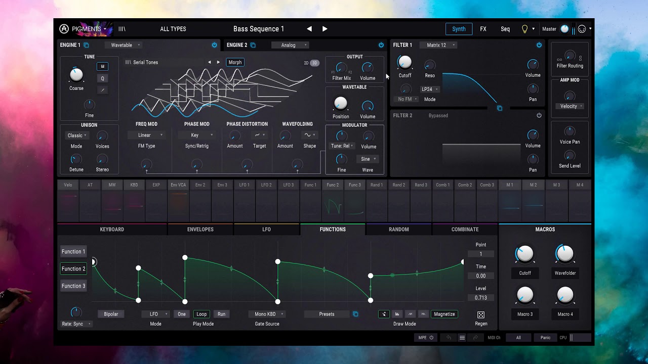 Pigments filter modulation with function 2