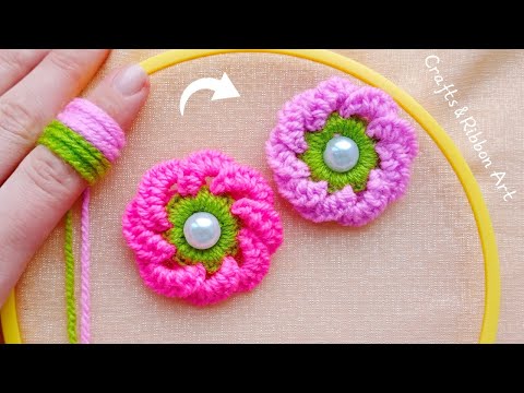 It's so Beautiful 💖🌟 Superb Woolen Flower Craft Idea with Finger - Hand Embroidery Amazing Flowers