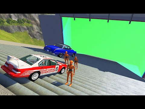 Stairs Jumps Down With Crash Test Dummy In Vertical Green Slime Pool - BeamNG.drive Down Stairs Jump
