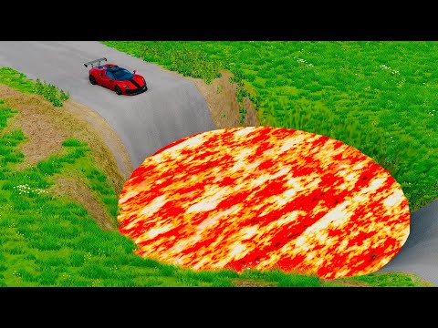 Cars vs Giant Lava Crater - BeamNG.drive