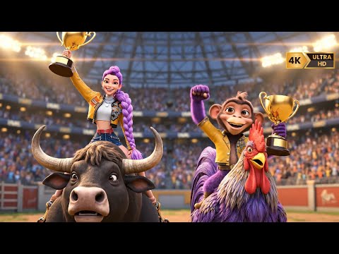 Rumi vs Oren Epic Mountain Race   Bull vs Purple Rooster | Who Will Win The Double Gold?