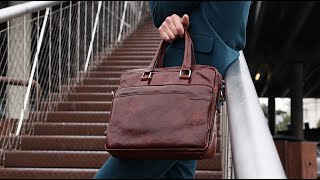 Brown Leather Briefcase Laptop Bag - Orlando | Time Resistance Official Video