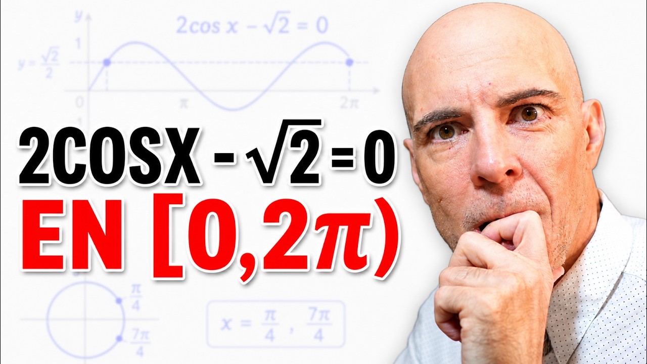 Ecuación trigonométrica para el intervalo indicado: 2cosx - √2 = 0,   x ∈ [0, 2π)
