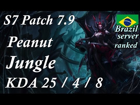 S7 Peanut - Jungle - Elise vs Kha'Zix - KDA 25 / 4 / 8 -- Patch 7.9 BR ranked