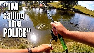Lady Threatens To Call The Cops...Then a Huge Carp Bites!!