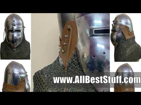 Watch YouTube Video for Set of 5 Medieval Klappvisier Bascinet 14 Gauge Helmet from 1370 AD