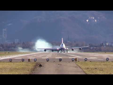Unbelieveable Boeing 747-400 CROSSWIND LANDING during a STORM at Salzburg Airport