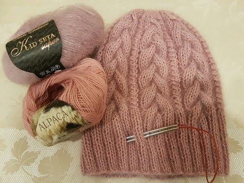 Мастер-класс Вязаная шапка косами 'Пыльная роза' спицами. Knitting cap