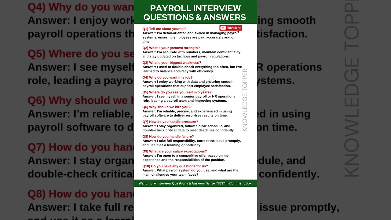 Payroll Interview Questions and Answers | Payroll Officer - Payroll Manager - Payroll Specialist