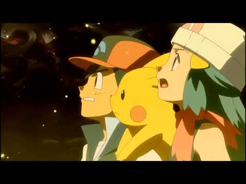 Pokemon Ash y Dawn le piden a Palkia que regresen a Pueblo Álamos a la tierra