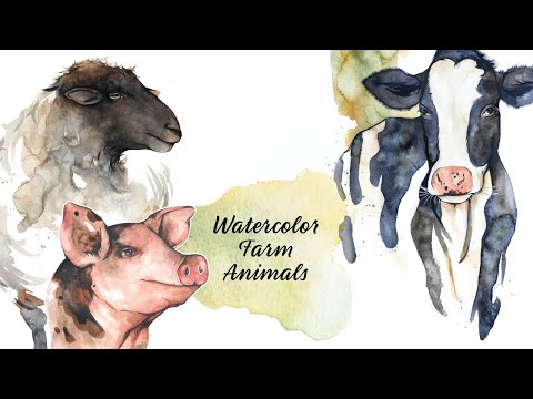 Aquarell-Nutztiere - Malprozess, Kuh, Schaf, Schwein und Ziege