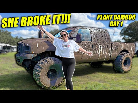 My Wife Destroyed The Budget Bogger!!! I Rode Passenger... She Bogged HARD!!! Plant Bamboo Day 1!!!