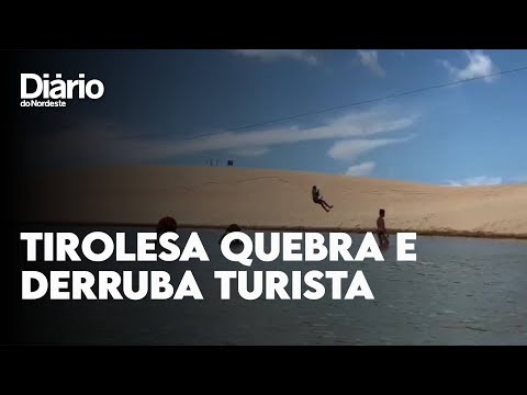 Cabo de tirolesa rompe, e turista cai durante passeio em praia de Camocim, no Ceará