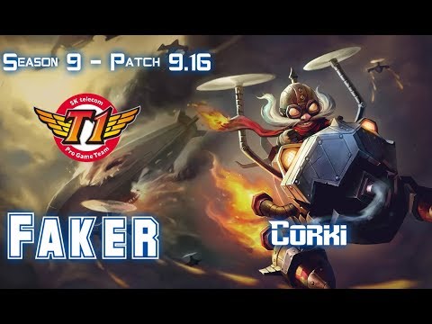 SKT T1 Faker CORKI vs AKALI Mid - Patch 9.16 KR Ranked