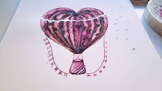 Watch How to Paint This Simple Watercolor Heart Hot Air Balloon - Valentine’s Day Card