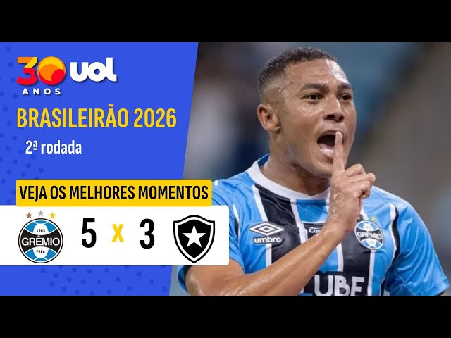 Grêmio vira sobre Botafogo e vence jogo de 8 gols com show de centroavante
