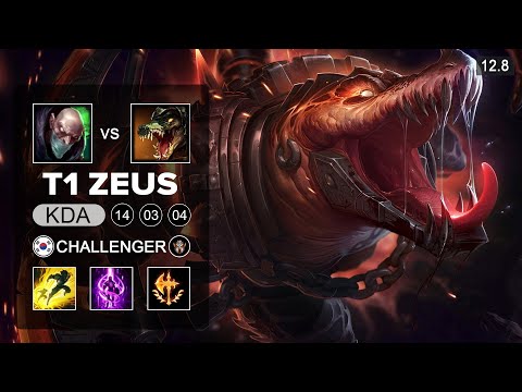 T1 Zeus Renekton vs Singed Top - KR Challenger - Patch 12.8 Season 12