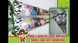 Como imprimir e montar cone para guloseimas tema Fazendinha mais arte grátis para vcs!