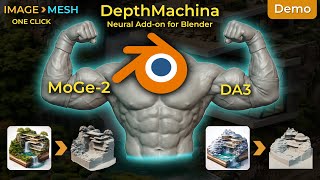 DepthMachina — AI Add-on for Blender: Image to Mesh (One-Click) | Depth Anything 3 + MoGe-2 Demo