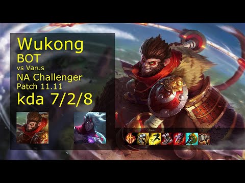 Wukong Bot & Senna vs Varus & Karma - NA Challenger 7/2/8 Patch 11.11 Gameplay