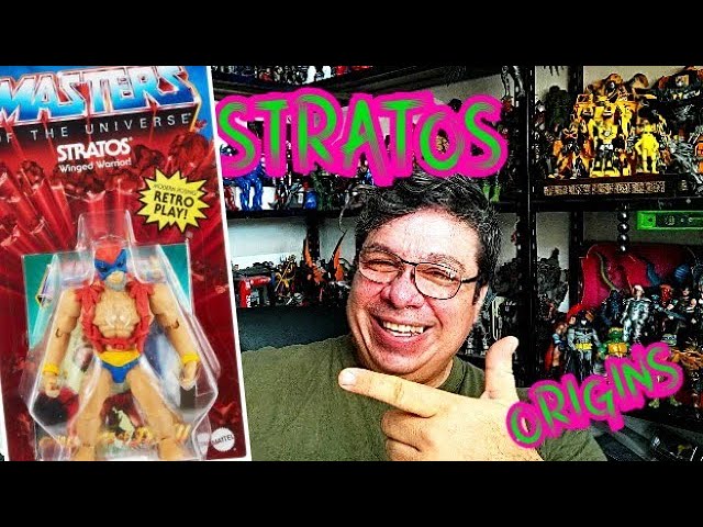 Vídeo relacionado con Mattel Masters of the Universe Origins - Figura de acción y accesorios, Stratos - Juguete coleccionable de 14 cm con Mini-Comic