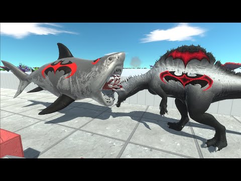 DEATH SWIM - BATMAN MUTANT MEGALODON vs BATMAN SPINOSAURUS Animal Revolt Battle Simulator