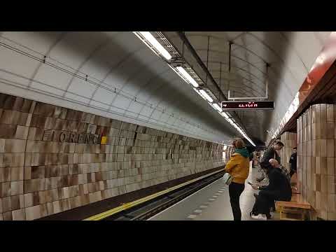 A metro arriving to the station in Prague 4/22