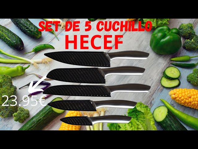 Vídeo relacionado con hecef 5 Piezas Cuchillos Cocina Profesional, Cuchillos y Mango de Acero Inoxidable, Juego de Cuchillos de Cocina con 5 Fundas de Cuchillo