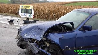 preview picture of video '[Unfall in Aspach] - BMW SCHLEUDERT IN TRANSPORTER - Hilfe für Insassen durch Feuerwehr - [E]'