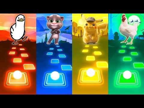 Duck 🆚 Talking Tom 🆚 Pikachu 🆚 Chicken / EDM Rush Tiles Hop