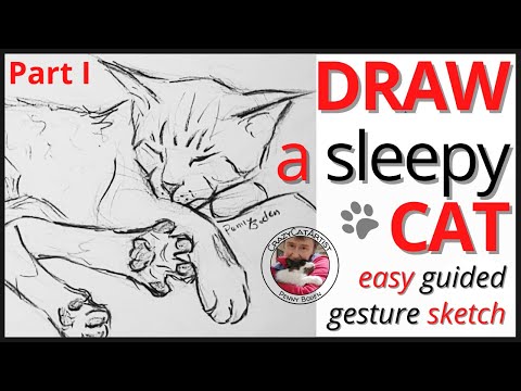 How to Draw a Sleepy Cat with Toe Beans, simple method kitten sketch tutorial, beginning artist & up