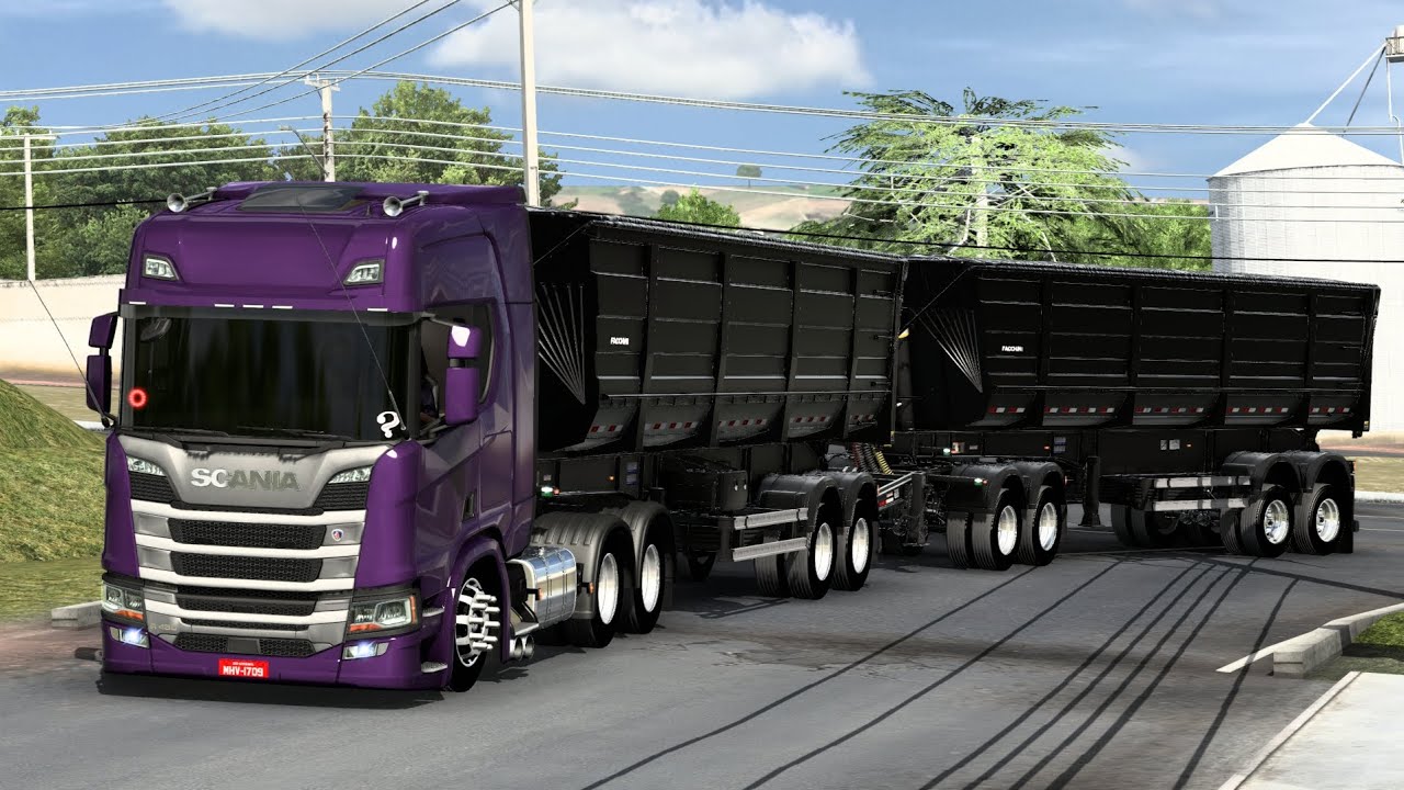 SCANIA NTG V3 NO NEW RODO-CAÇAMBA FACCHINI ARQUEADA - MUITO PESO E ESCAPE ESTRALANDO!! ETS2 MODS