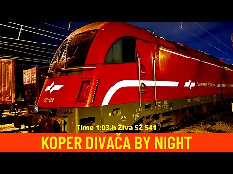 Cab ride Koper - Divača by night (Slovenian Railways) fright train - train drivers view in 4K