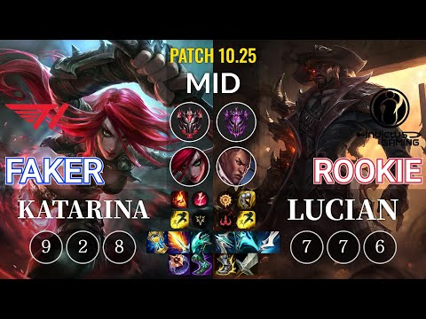 T1 Faker Katarina vs IG Rookie Lucian Mid - KR Patch 10.25