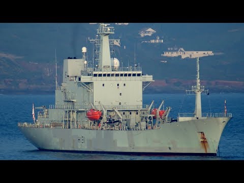 British Royal Navy Ocean Survey Vessel HMS Scott H131 Videoed From MV Armorique, Plymouth, England