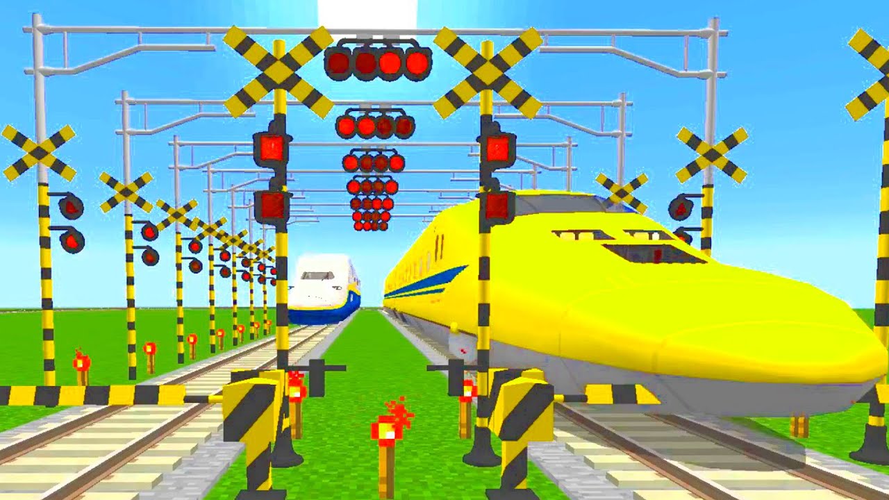 【踏切アニメ】Train Railway Railroad Crossing Animation Minecraft  電車と新幹線 ふみきり ドクターイエロー