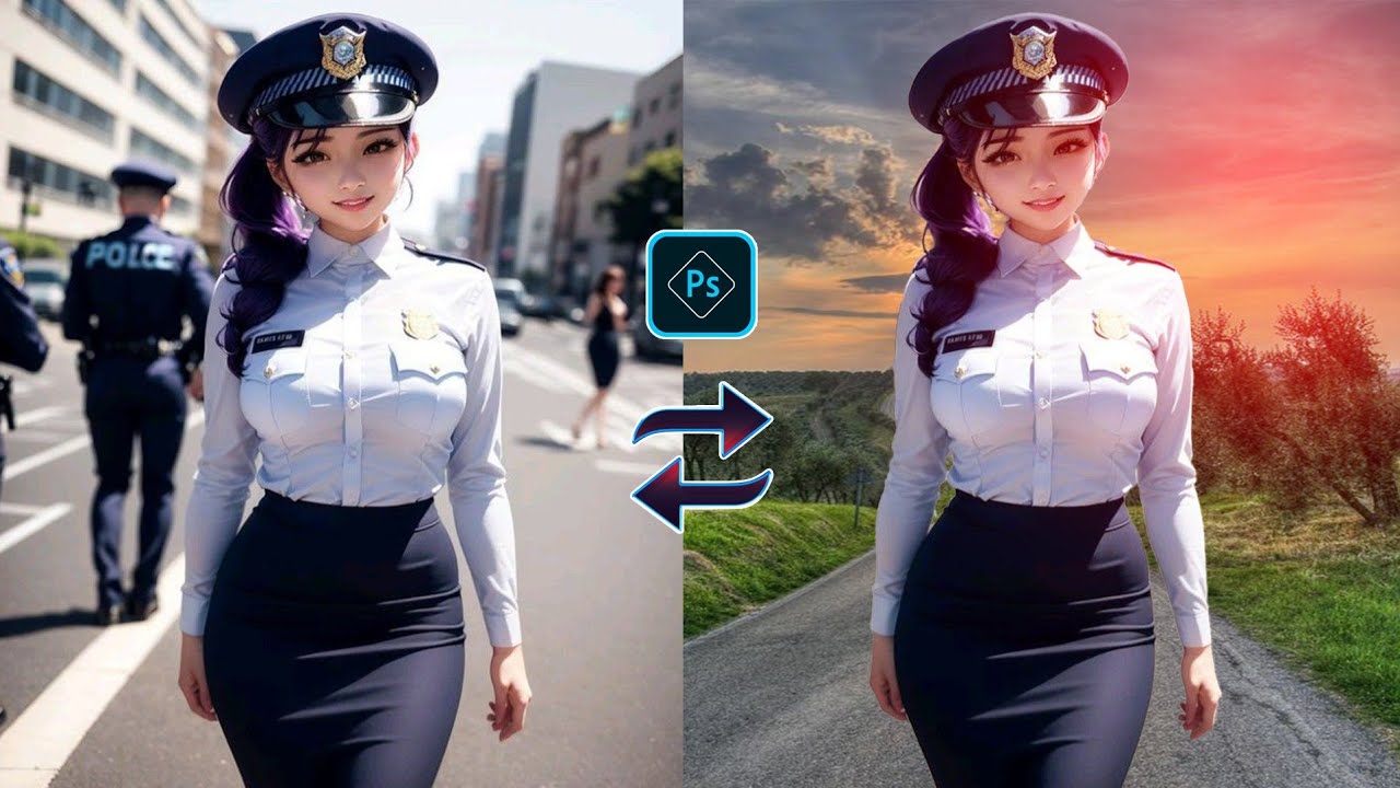 Photoshop Tutorial : Change Background from Ai Photo picture to sunset background