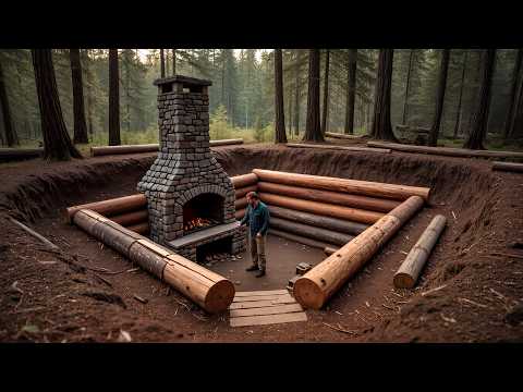 100 Days Alone Building a Two-Room Underground Log Cabin   @FreeBuilder-1