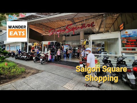 Caminhada: Compras de roupas no mercado SAIGON SQUARE, cidade de Ho Chi Minh
