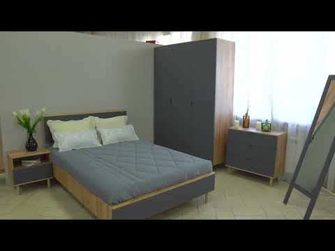Двуспальная кровать Денвер, 1600 с основанием (Дуб Вотан/Графит) в Тюмени - видео 6