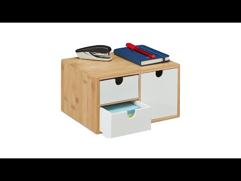 Schubladenbox Bambus & MDF 3 Fächer Braun - Weiß - Bambus - Holzwerkstoff - 25 x 15 x 20 cm