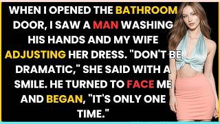WHEN I OPENED THE BATHROOM DOOR, I SAW A MAN WASHING HIS HANDS AND MY WIFE ADJUSTING HER DRESS.