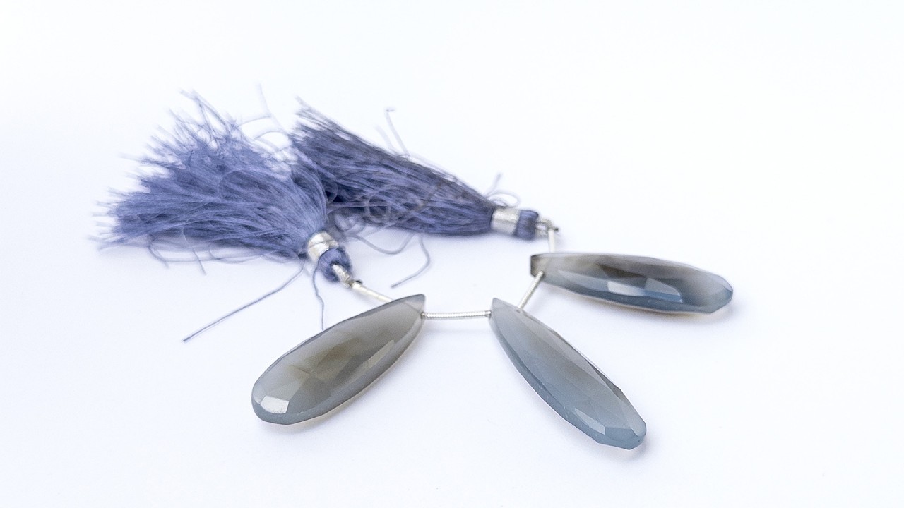 Chalcedony | Faceted Briolette | 36-42mm X 12-12.5mm Bead Size | 3 Pieces video