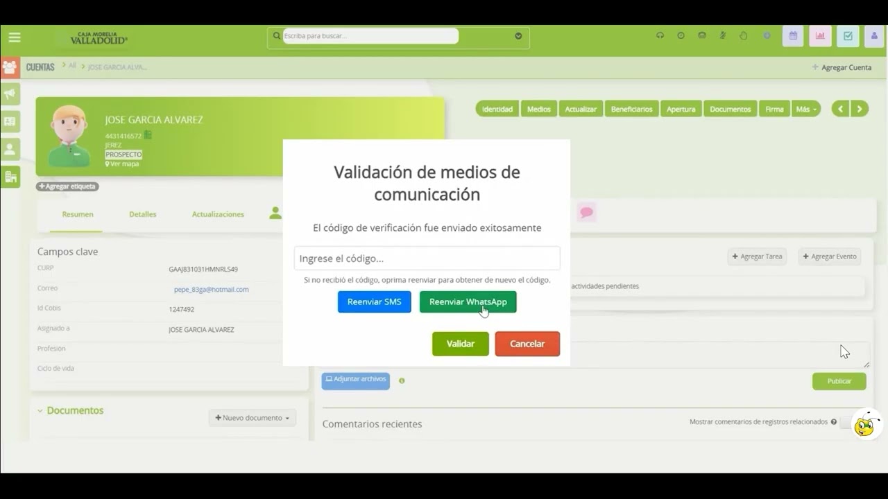Paso 4 Validación de Medios de Contacto