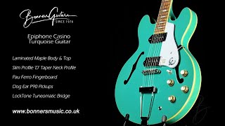 Video thumbnail for Epiphone Casino Turquoise Guitar | Bonners Guitar Store by Bonners Guitar Store