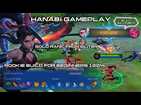 ROOKIE BUILD FOR BEGINNERS 100%!! WITH HANABI GAMEPLAY- SOLO RANK PUSH FROM ELITE🔥(MOBILE LEGENDSBB)